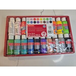 Craft Smart Satin Acrylic Paint Set 16 Piece Value Pack 2oz Bottles Water-Based